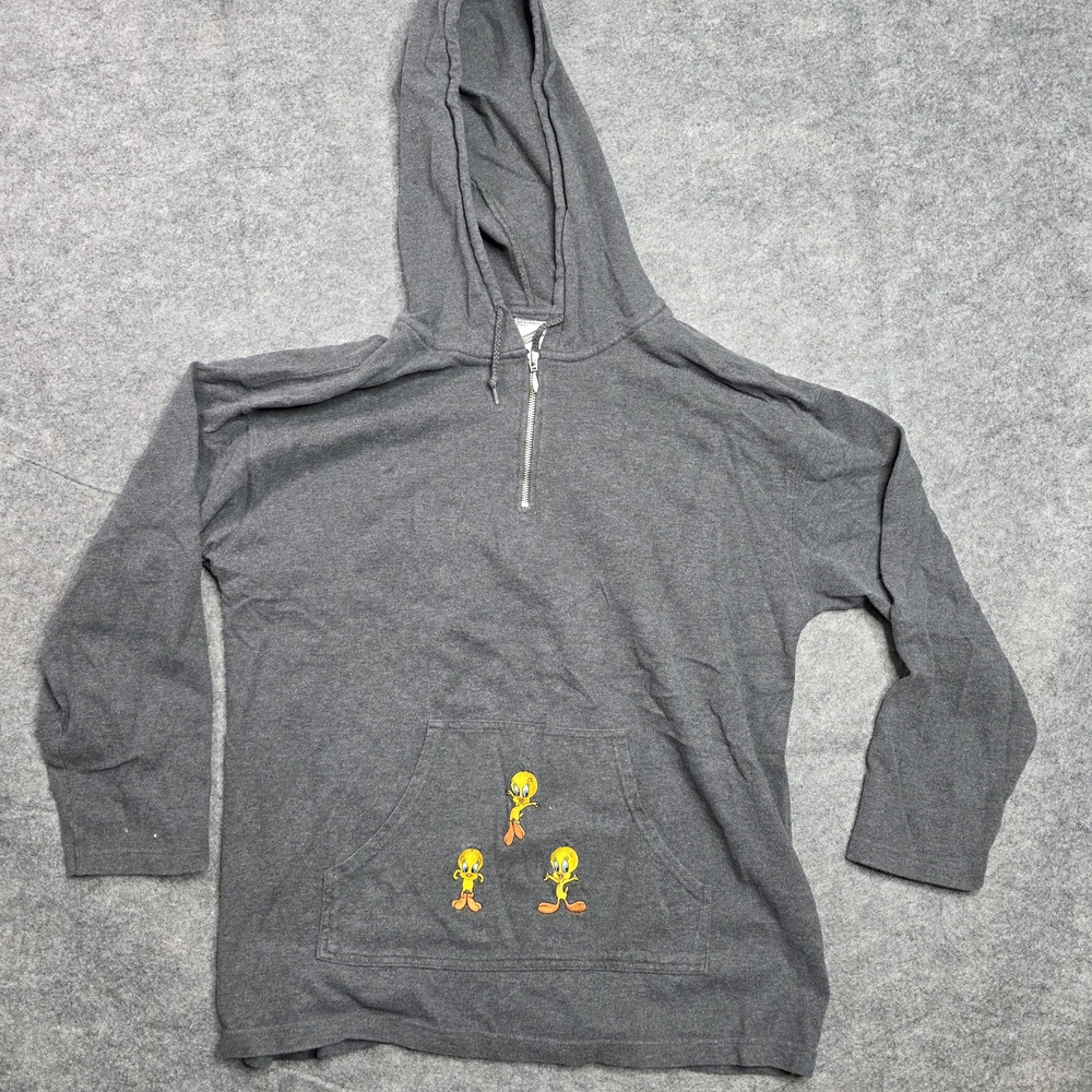 Vintage 1998 Tweety Bird Grey Hoodie Sweater‎ Warner Bros Studio Store Y2K XL